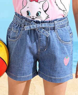 Babyhug Cotton Stretched Mid Thigh Length Strawberry Patch Shorts  - Blue
