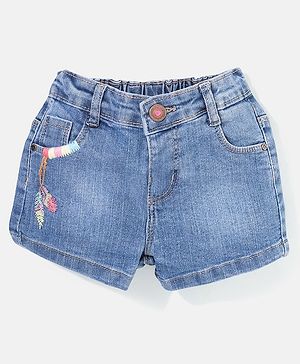 Babyhug Mid Thigh Length Washed Stretchable Denim Shorts - Blue