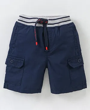Babyhug Cotton Knit Knee Length Shorts Solid Color - Navy