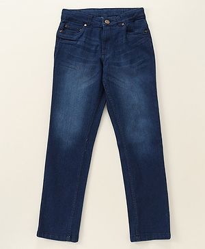 Pine Kids Cotton Spandex Woven Full Length 5 Pockets Washed Denim Jeans - Dark Blue