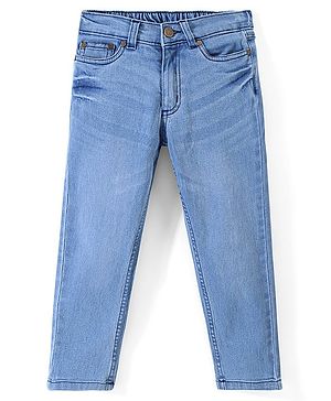 Pine Kids Cotton Spandex Woven Full Length 5 Pockets Washed Denim Jeans - Ice Blue