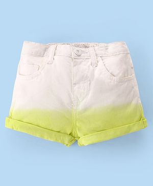 Babyhug Cotton Spandex Woven Mid Thigh Stretchable Solid Shorts - White & Green