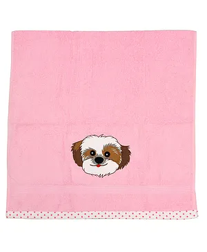 Polkas & Stripes Bath Towel Dog Design -Pink