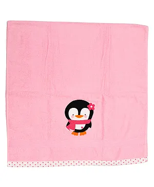 Polkas & Stripes Bath Towel Penguin Design- Pink