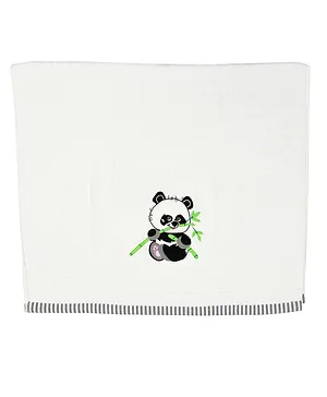 Polkas & Stripes Bath Towel  Panda Design - White