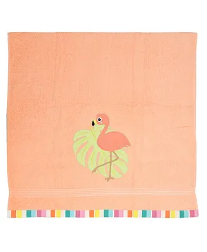 Polkas & Stripes Bath Towel Flamingo Design - Peach