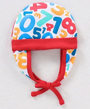 Babyhug 100% Cotton Knit Tie-Knot Cap Numbers Print - Red Blue & White