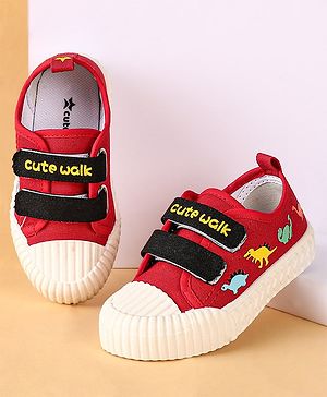 Cute Walk by Babyhug Velcro Closure Dino Printed Casual Shoes - Red