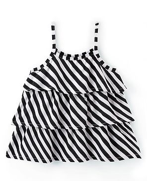 Babyhug 100% Rayon Woven Sleeveless Striped Singlet Layered Top - Black & White