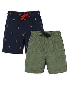 Plum Tree Pack Of 2 Forest Leaves & Helmet Printed Shorts - Navy Blue & Olive Green