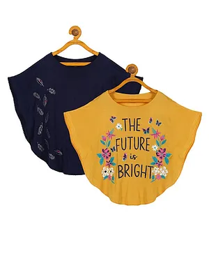 Plum Tree Pack Of 2 Half Sleeves The Future Is Bright Floral Printed Poncho Tops - Yellow Black