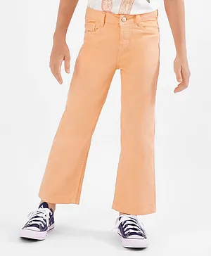 Primo Gino Cotton Woven Full Length Solid Pull Up Jeans - Peach
