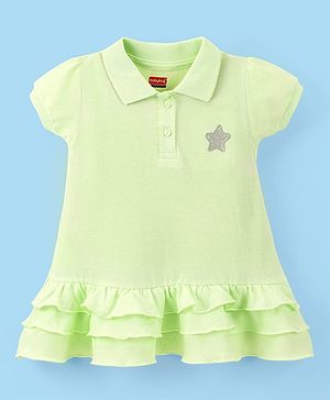 Babyhug 100% Cotton Knit Half Sleeves Frock Solid Colour - Green