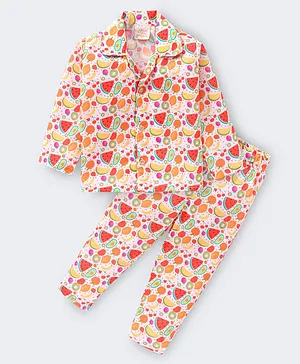 Rikidoos Sunday Feast Theme Full Sleeves Seamless Fruits Printed Coordinating Night Suit - Multi Colour