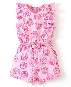 Babyhug 100% Cotton Knit Half Sleeves Jumpsuit With Floral Print - Pink