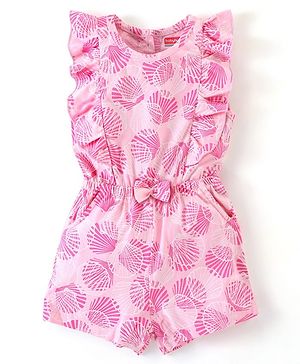 Babyhug 100% Cotton Knit Half Sleeves Jumpsuit With Floral Print - Pink