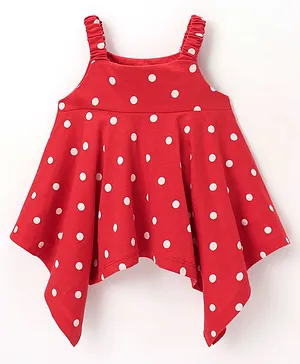 Babyhug 100% Knit  Cotton Sleeveless Top Polka Dots Print - Red