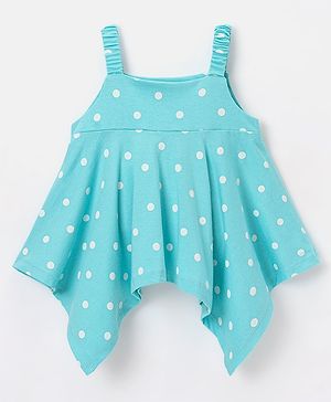Babyhug 100% Cotton Knit Sleeveless Top Polka Dots Print - Light Blue