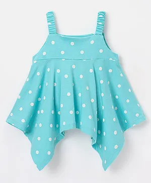Babyhug 100% Cotton Knit Sleeveless Top Polka Dots Print - Light Blue