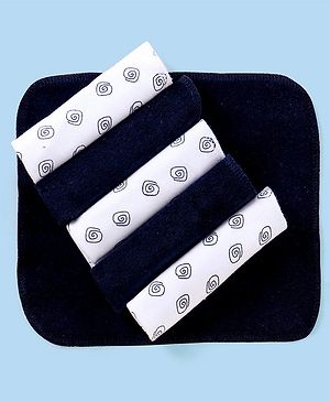 Babyhug Knitted Terry Wash Cloth Pack of 6 Swirls Print - Navy & White