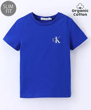 Calvin Klein Cotton Half Sleeves Text Printed T-Shirt - Blue