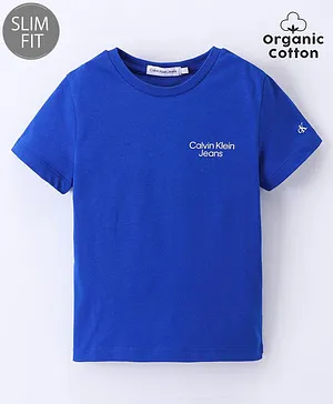 Calvin Klein Cotton Half Sleeves Text Printed Slim Fit T-Shirt  - Blue