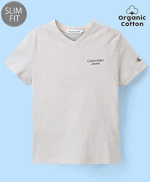 Calvin Klein Cotton Half Sleeves Text Printed T-Shirt - Beige
