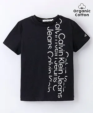 Calvin Klein Cotton Half Sleeves Text Printed Slim Fit T-Shirt  - Black