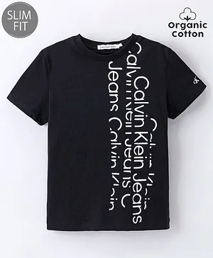 Calvin Klein Cotton Half Sleeves Text Printed T-Shirt - Black