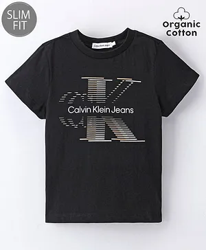 Calvin Klein Cotton Half Sleeves Text Printed T-Shirt - Black