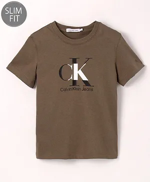 Calvin Klein Organic Cotton Half Sleeves T-Shirt Text Print- Grey