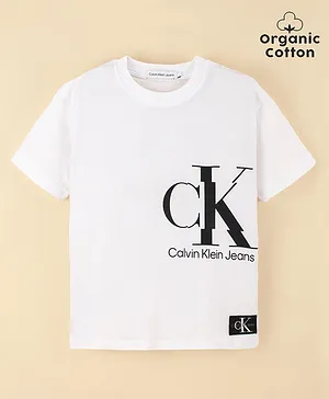 Calvin Klein Cotton Half Sleeves Text Printed T-Shirt - White