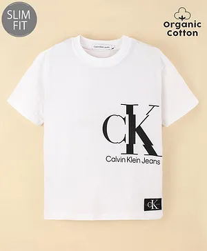 Calvin Klein Cotton Half Sleeves Text Printed T-Shirt - White