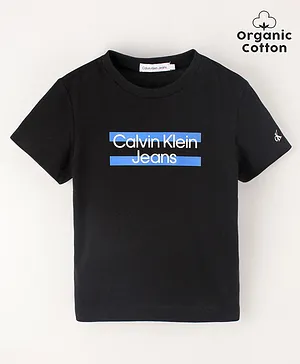 Calvin Klein Cotton Half Sleeves Text Printed T-Shirt - Black
