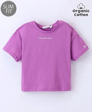Calvin Klein Cotton Half Sleeves Text Printed T-Shirt - Purple