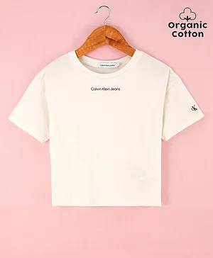 Calvin Klein Oragnic Cotton Half Sleeves T-Shirt Logo Print - White