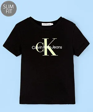 Calvin Klein Oragnic Cotton Half Sleeves T-Shirt Logo Print - Black