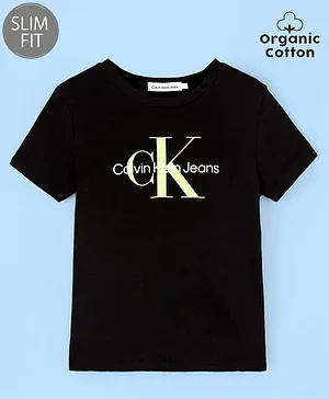Calvin Klein Oragnic Cotton Half Sleeves T-Shirt Logo Print - Black