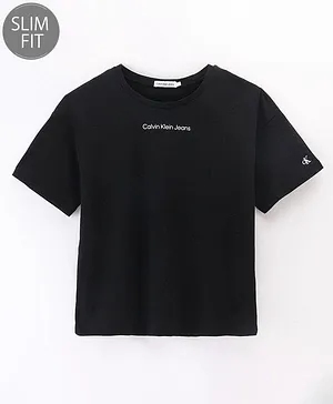 Calvin Klein Organic Cotton Half Sleeves Slim Fit T-Shirt  Logo Print - Black