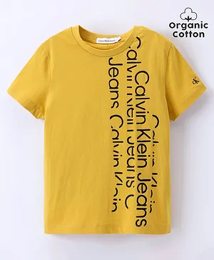 Calvin Klein Cotton Half Sleeves Text Printed T-Shirt - Yellow