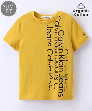 Calvin Klein Cotton Half Sleeves Text Printed Slim Fit T-Shirt  - Yellow