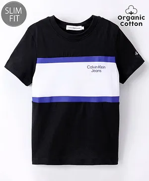 Calvin Klein Organic Cotton Half Sleeves Logo Print T-Shirt - Black