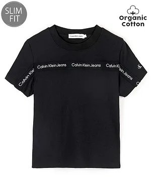 Calvin Klein Organic Cotton Logo Print Slim Fit T-Shirt  - Black