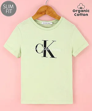 Calvin Klein Oragnic Cotton Half Sleeves T-Shirt Logo Print - Green