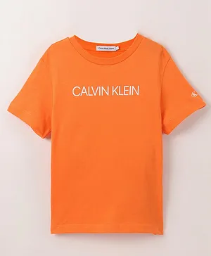 Calvin Klein Cotton Half Sleeves T-Shirt - Orange