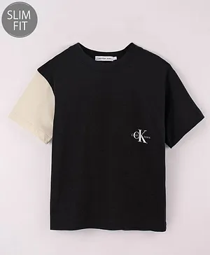Calvin Klein Cotton Half Sleeves Solid Colour Slim Fit T-Shirt  - Black
