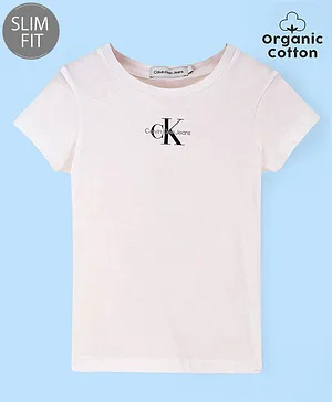 Calvin Klein Oragnic Cotton Half Sleeves T-Shirt Logo Print - White