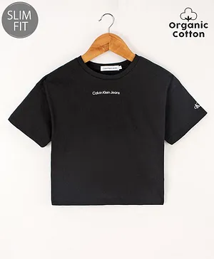 Calvin Klein Oragnic Cotton Half Sleeves T-Shirt Logo Print - Black