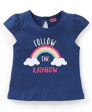 Babyhug 100% Cotton Cap Sleeves Tee With Graphics And Rainbow Print - Navy Blue