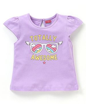 Babyhug 100% Cotton Knit Cap Sleeves Graphics Detailing Tee - Light Purple
